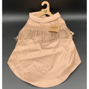 Found My Animal Tan Faux Suede Fringe Dog‎ Jacket Size Large F-PFRINGE-L